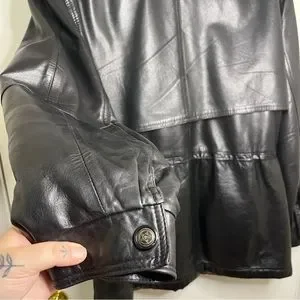 ジャケット・アウター old londo fog leather wool blouson black Vintage 90's Brandon Thomas Black Leather Hooded Jacket Wool